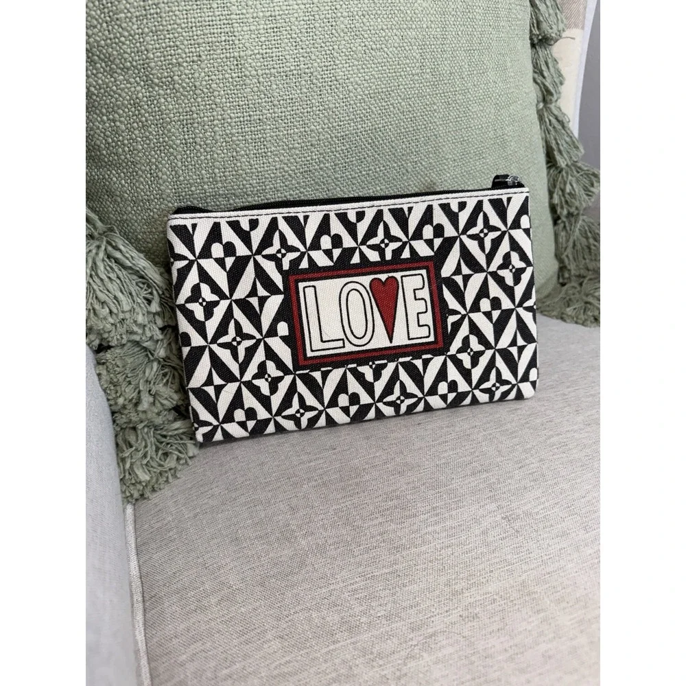 Brighton Tom Clancy Love Pouch Black White Zipper Red Heart Pop Art Style NWOT